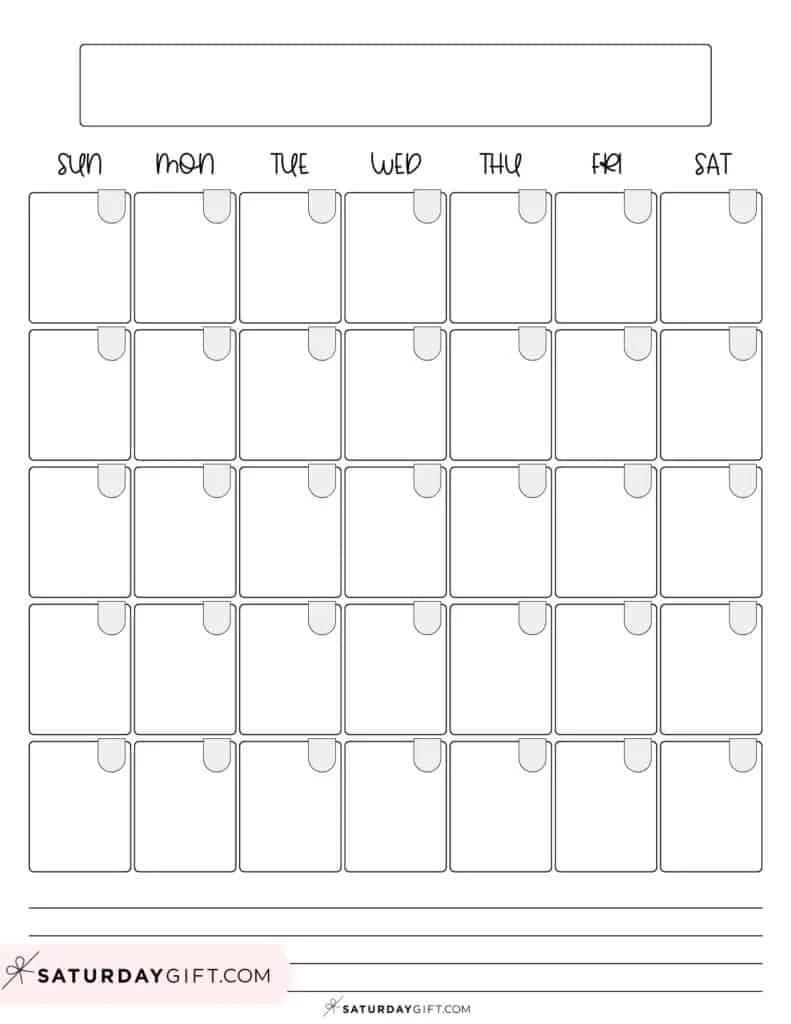 Cute Blank Monthly Calendar Printable
