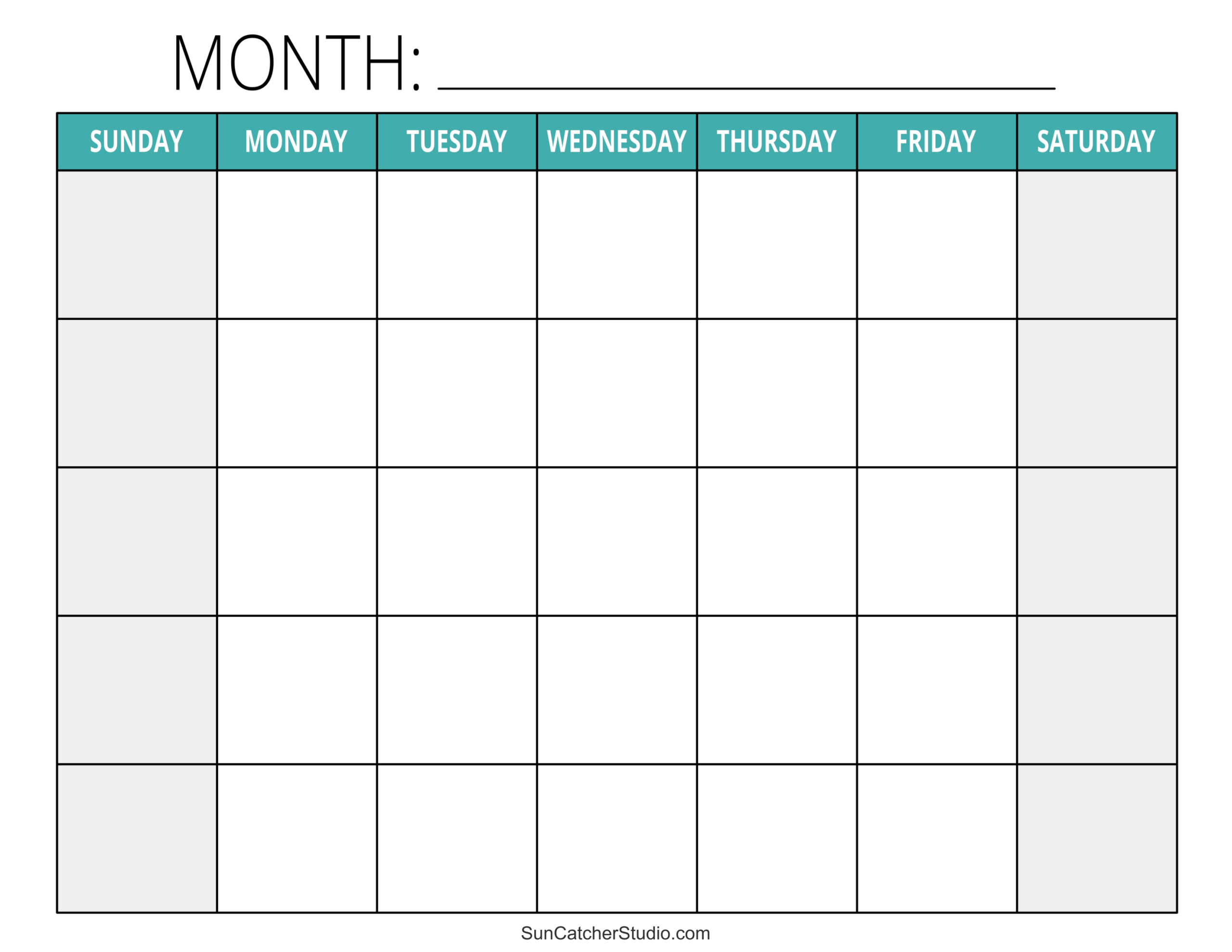 Printable Month Calendar Blank Grid