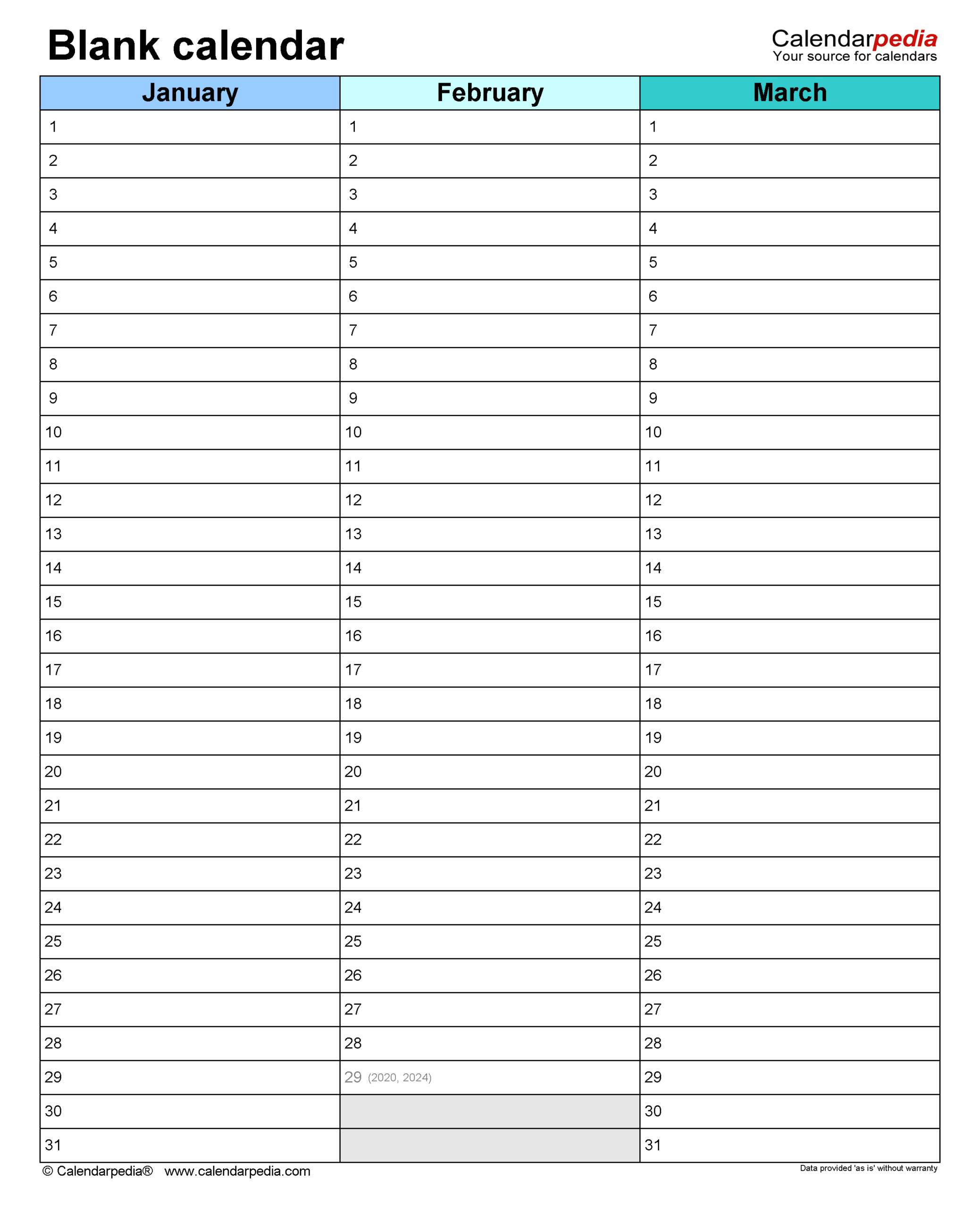 Printable Calendar Large Spaces Blank