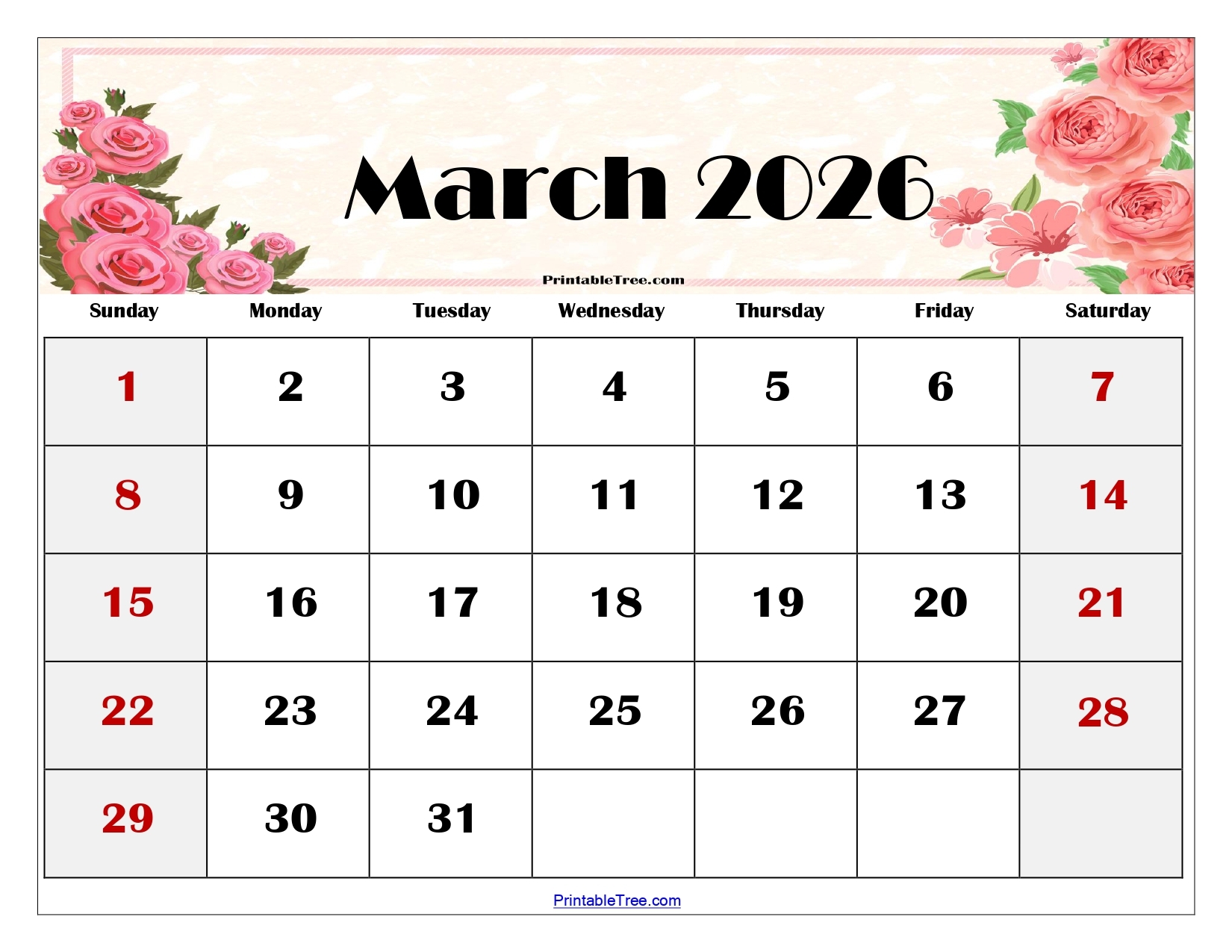 March 2026 Calendar Template Pdf