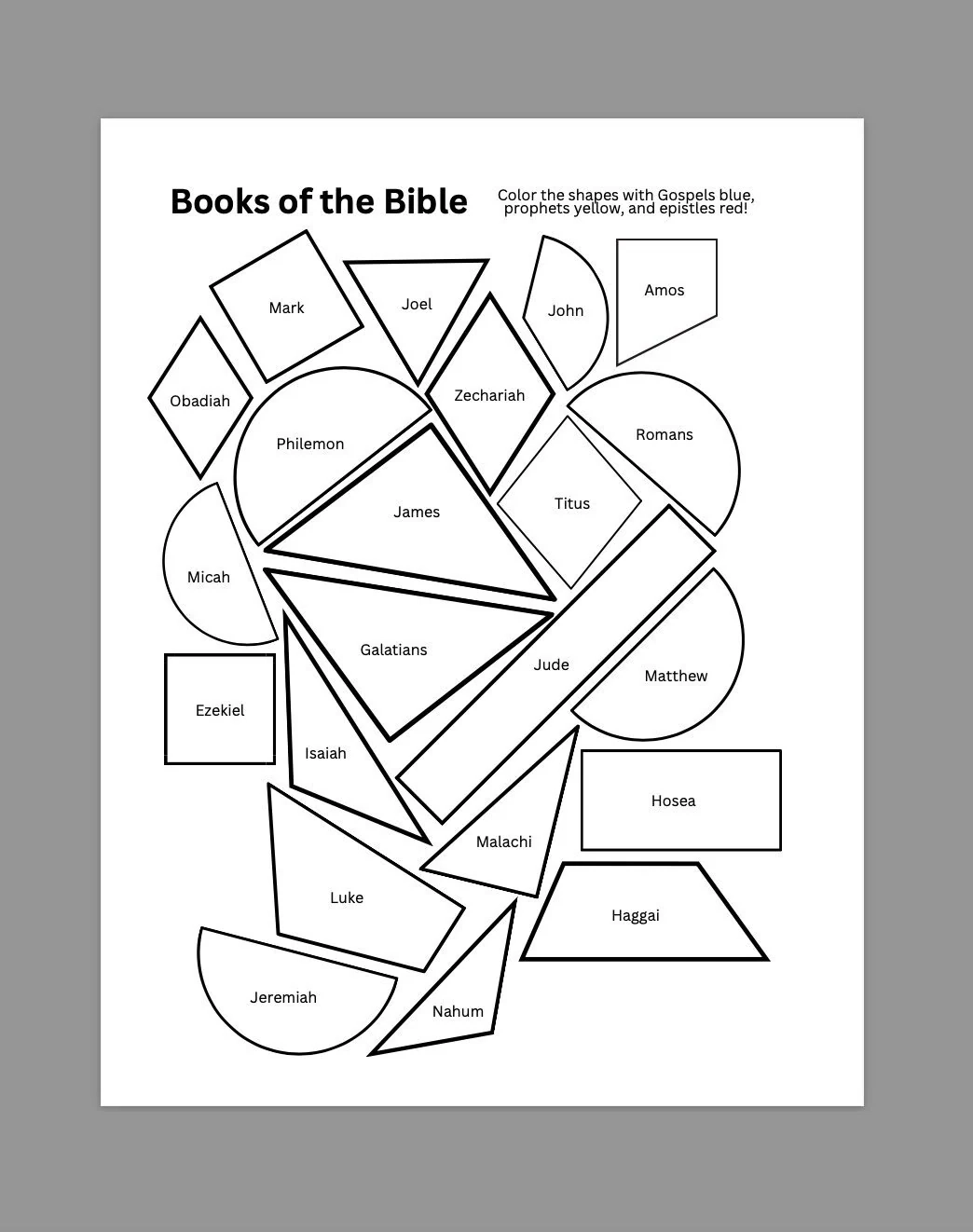 Books Of The Bible Printable Worksheets