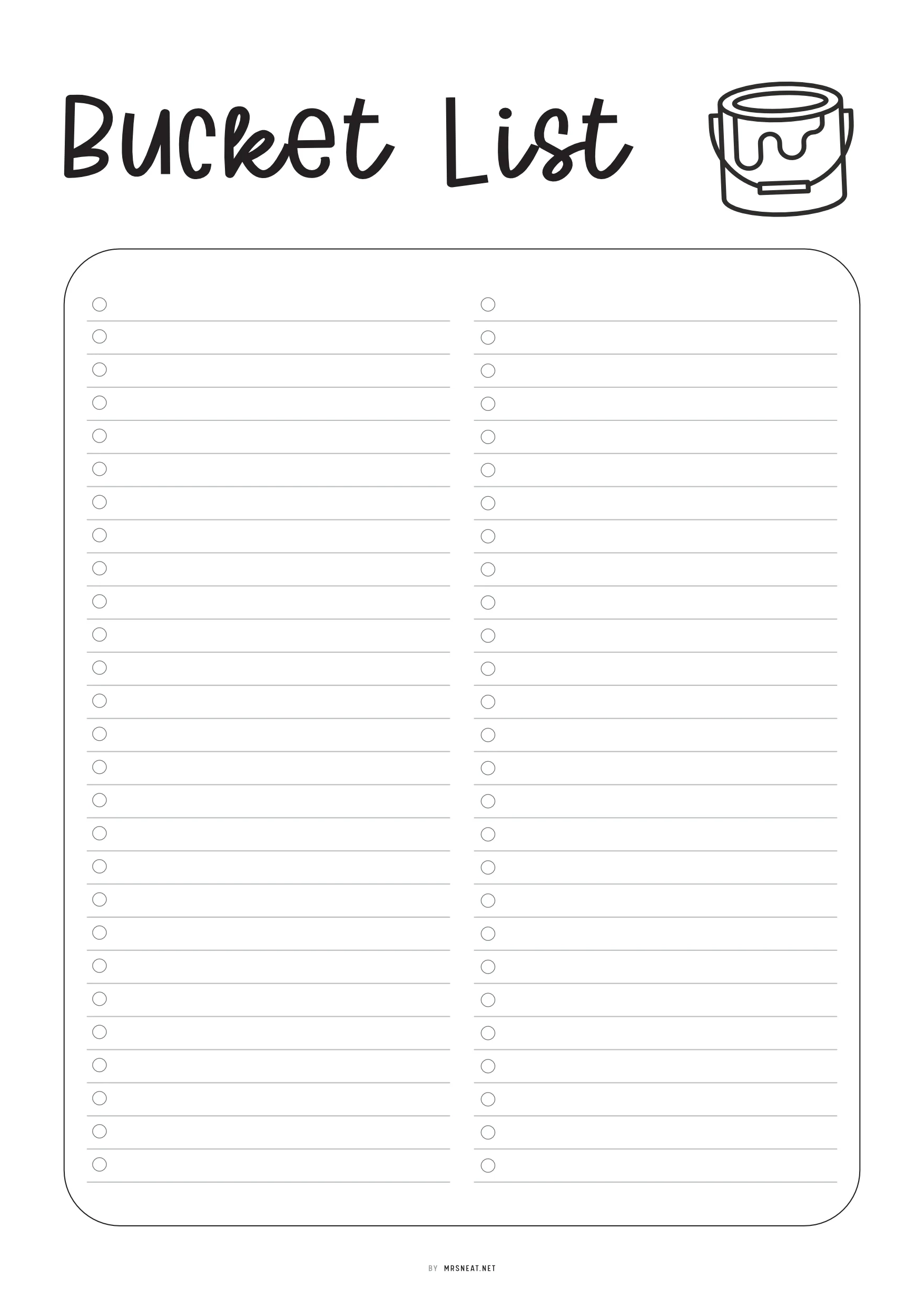 Bucket List Printable Template