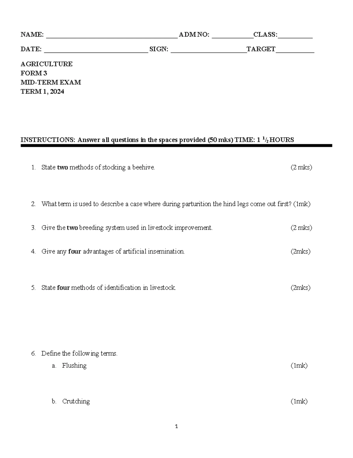 Form 3 Term 2 Exams 2024