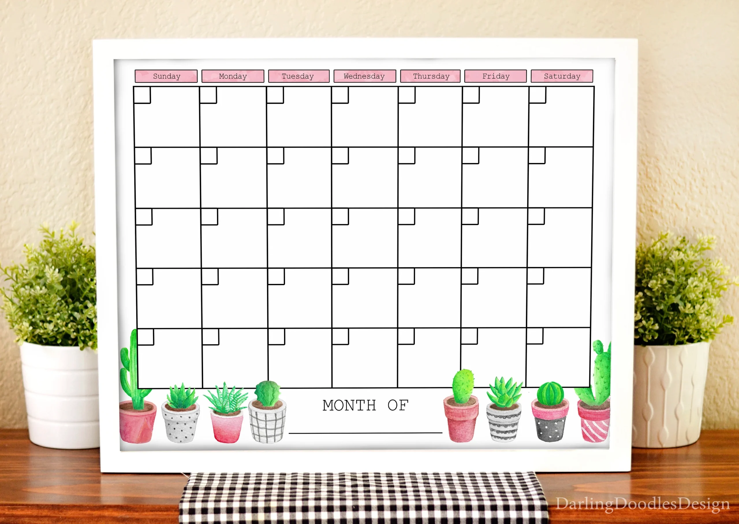 Printable Cactus Calendar Blank Month