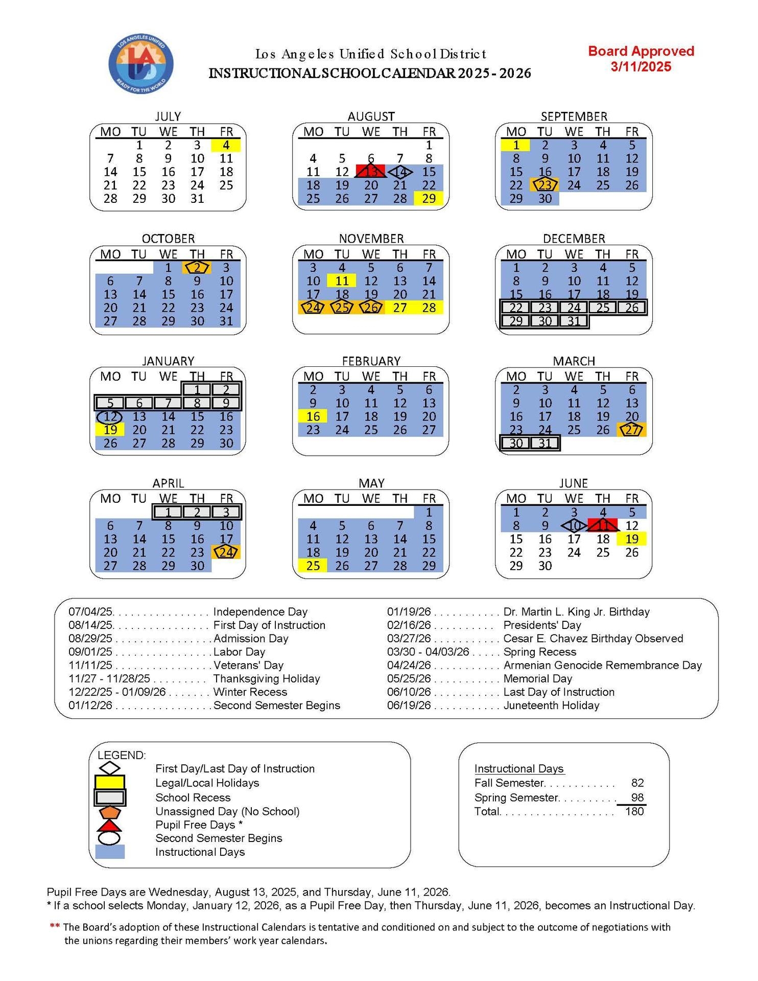 Lausd Calendar 2025 26 Printable
