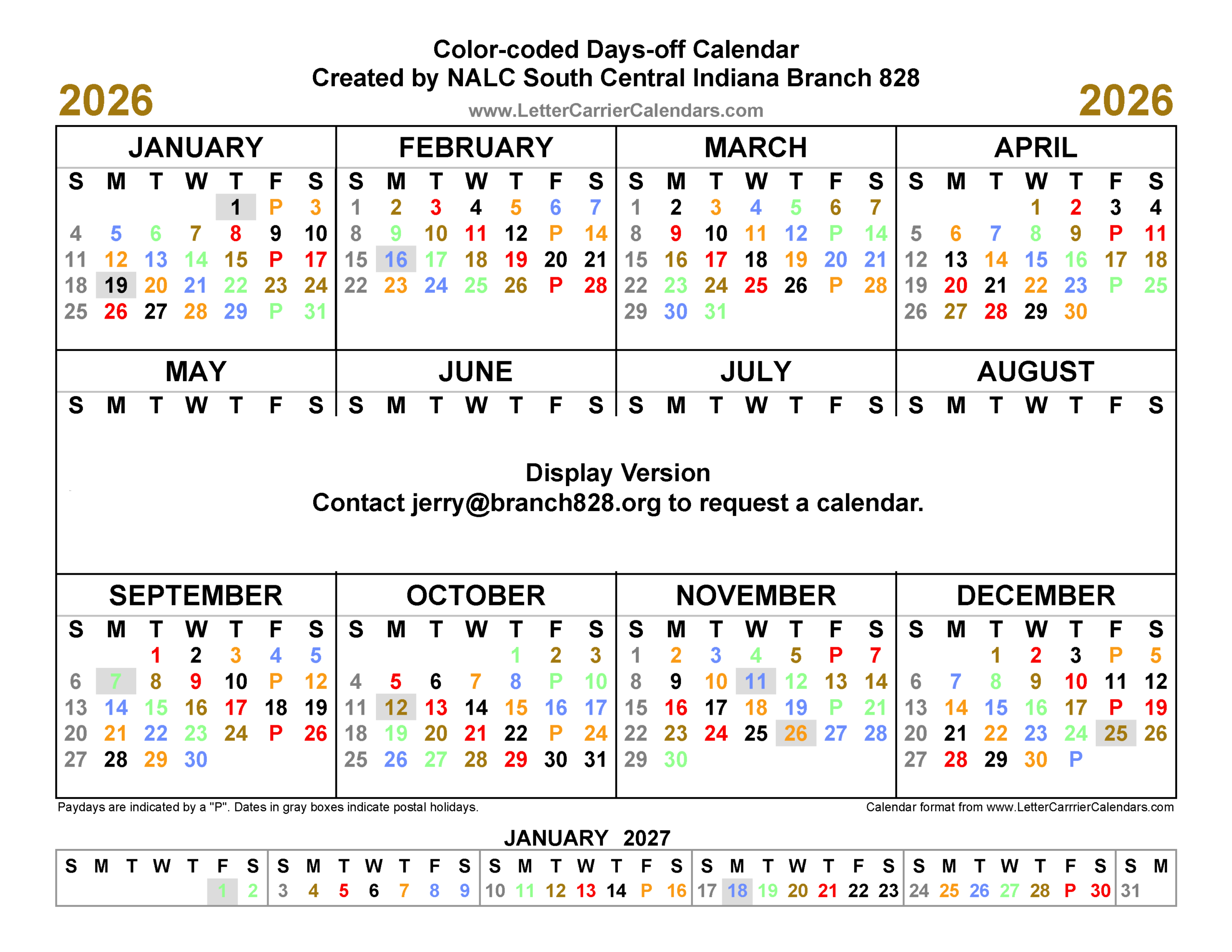 Nalc Calendar 2026 With Holidays Printable