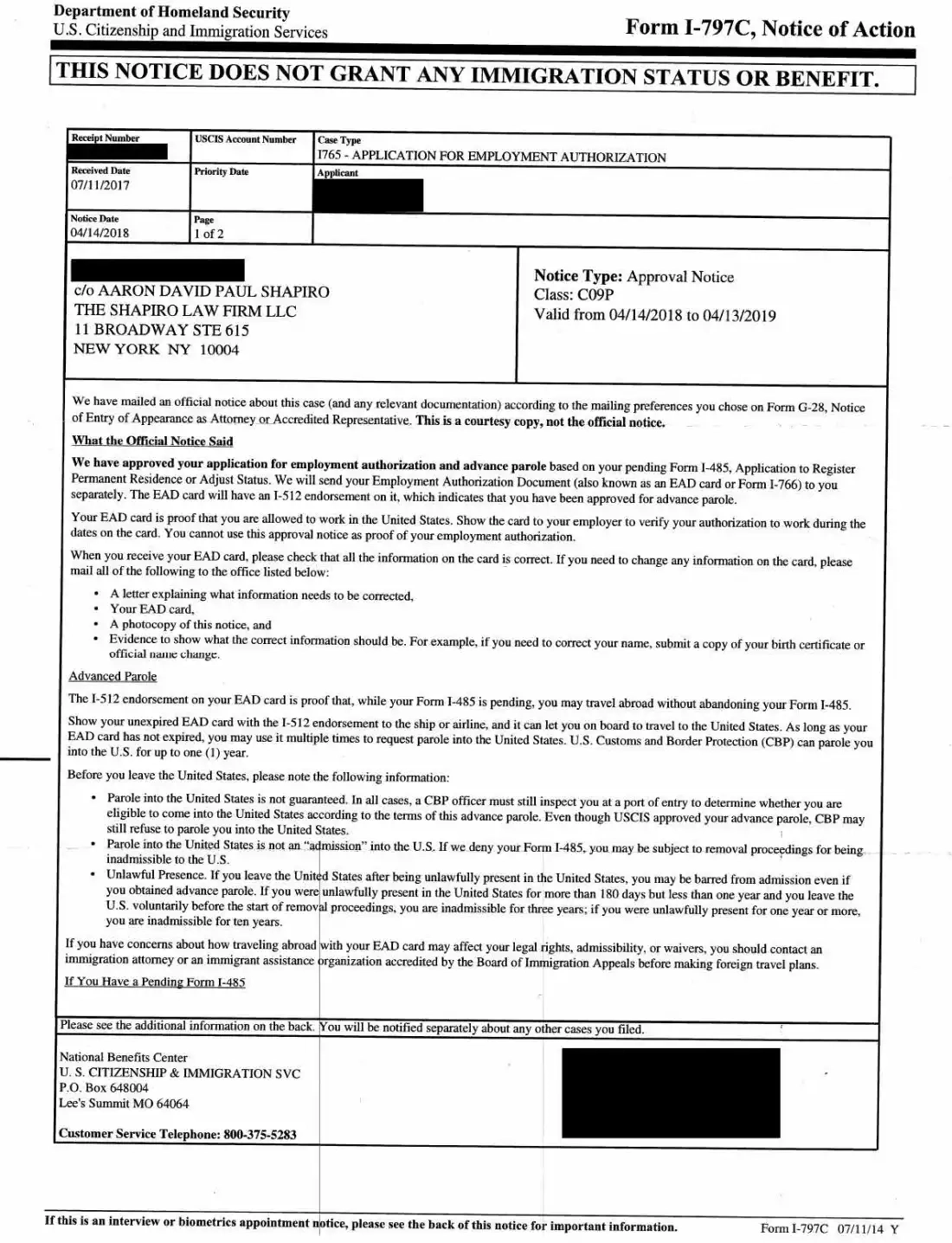 Cancellation Of Removal The Shapiro Law Firm LLC New York 