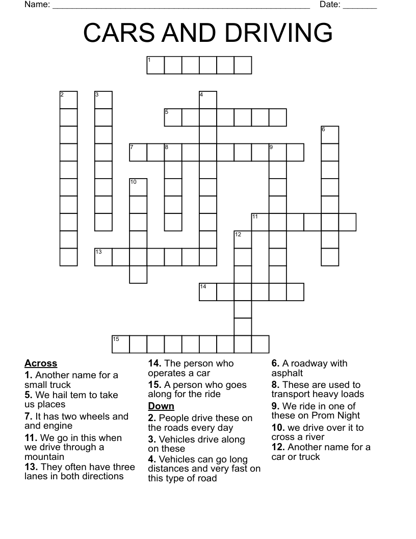 Free Printable Vehicle Crossword Puzzles