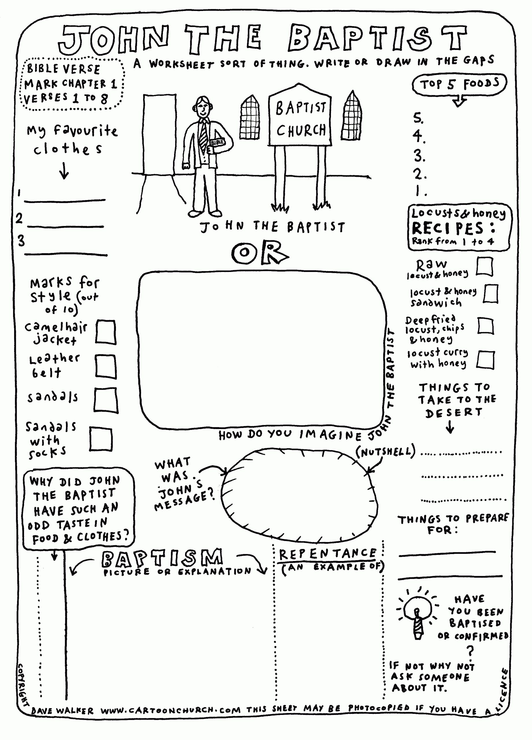 Cartoon Worksheet John The Baptist CartoonChurch