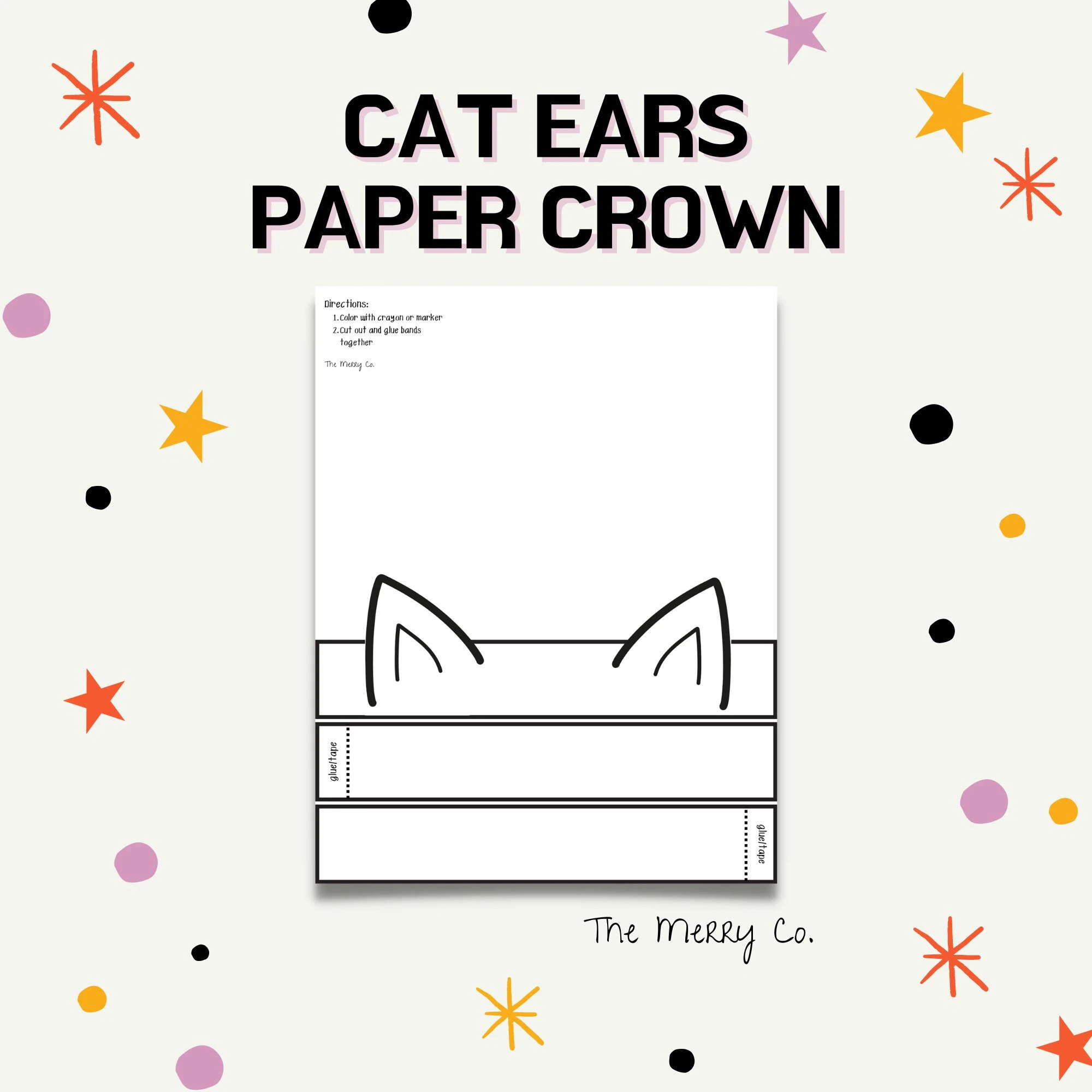 Cat Ears Paper Crown Kids Halloween Coloring Printable Paper 