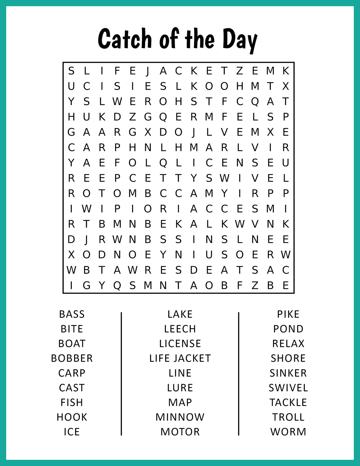 Fish Word Search Puzzles Printable