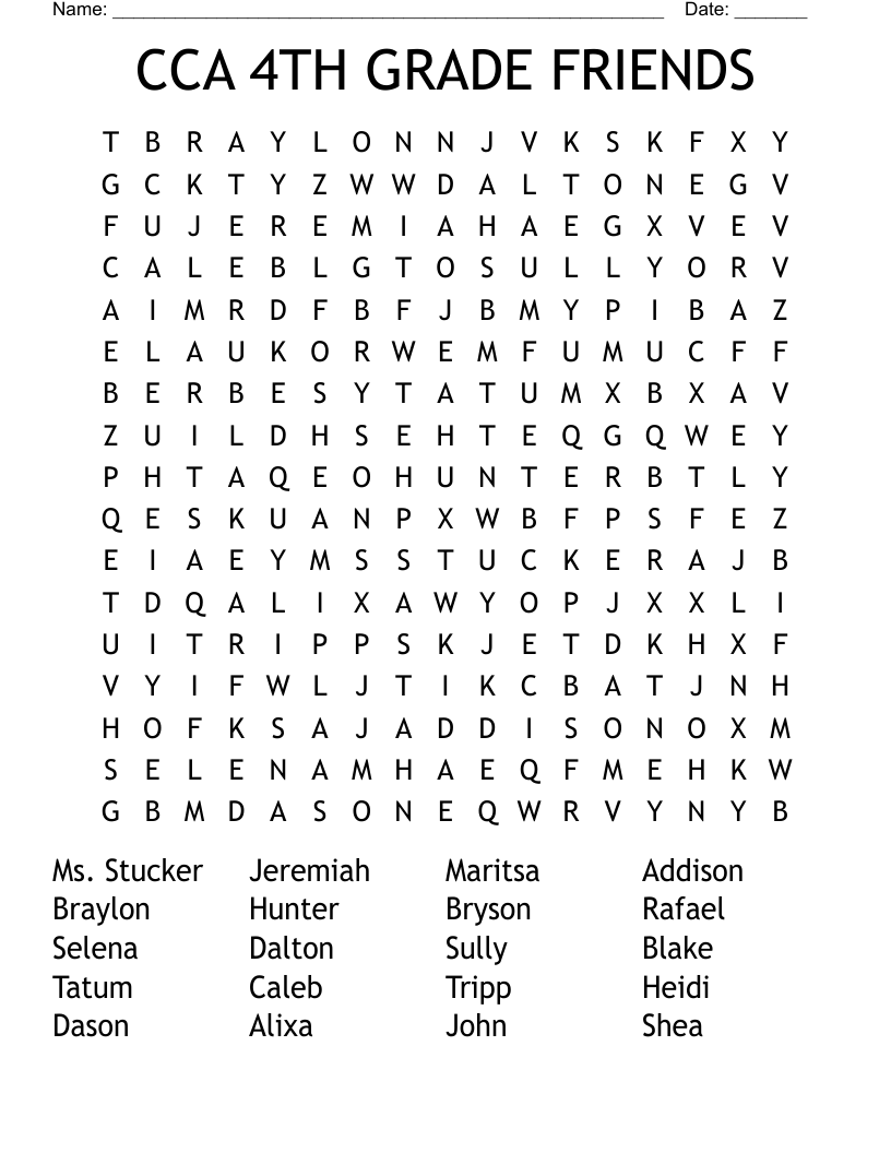 CCA 4TH GRADE FRIENDS Word Search WordMint