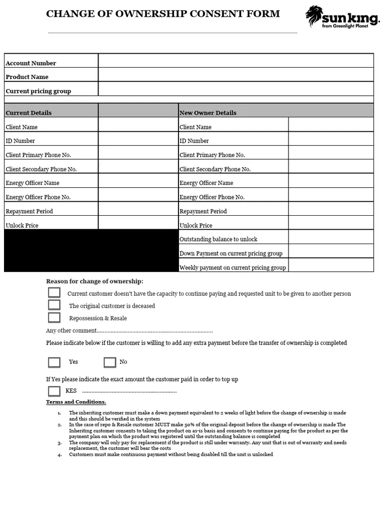 Change Of Ownership Consent Form Kenya PDF