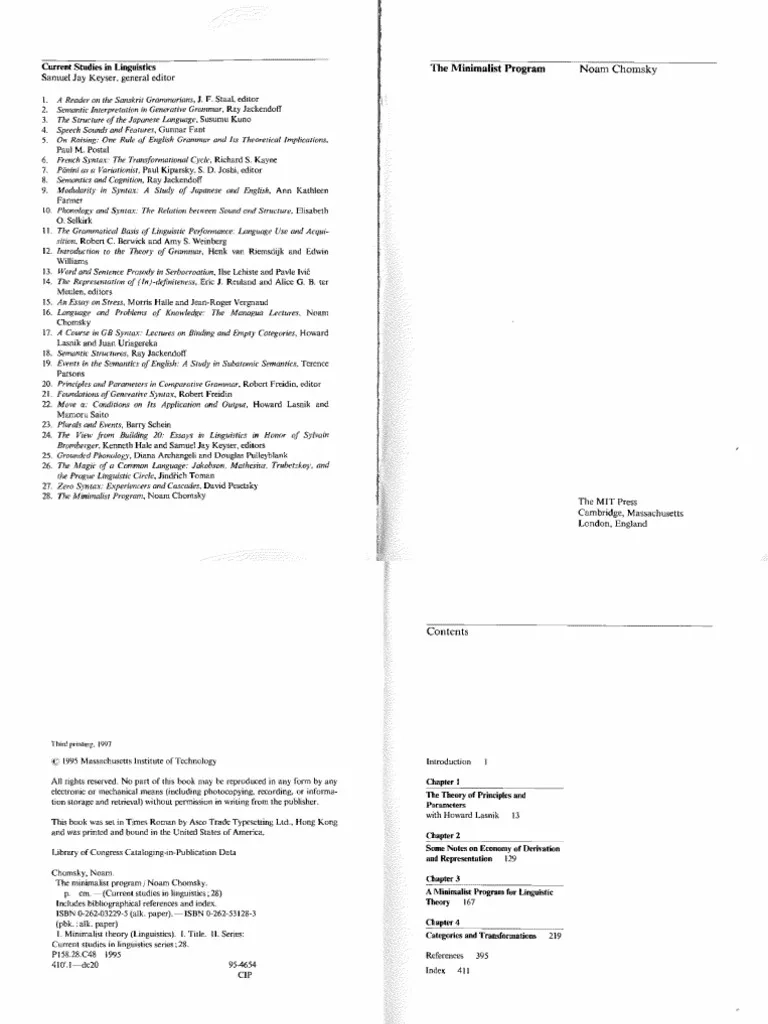Chomsky N The Minimalist Program PDF Noam Chomsky Language 
