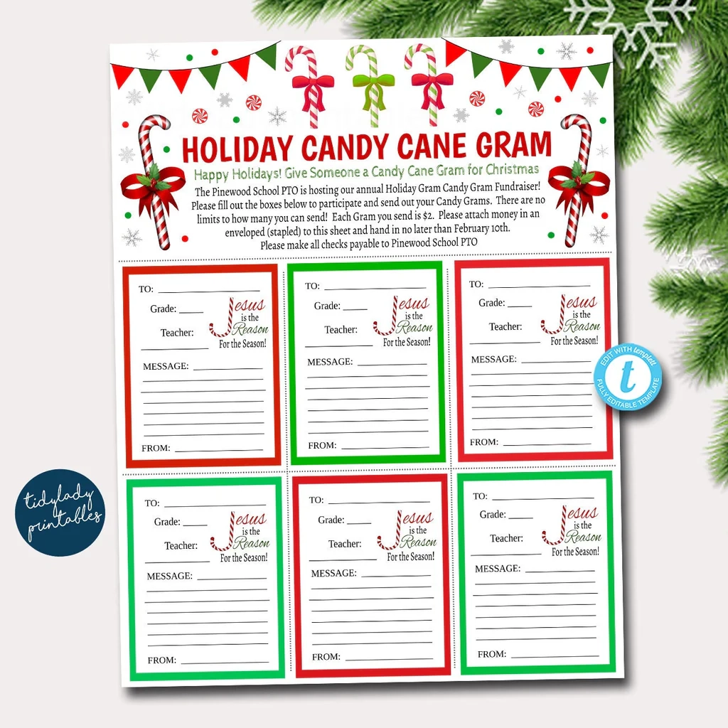 Free Printable Candy Cane Gram Template