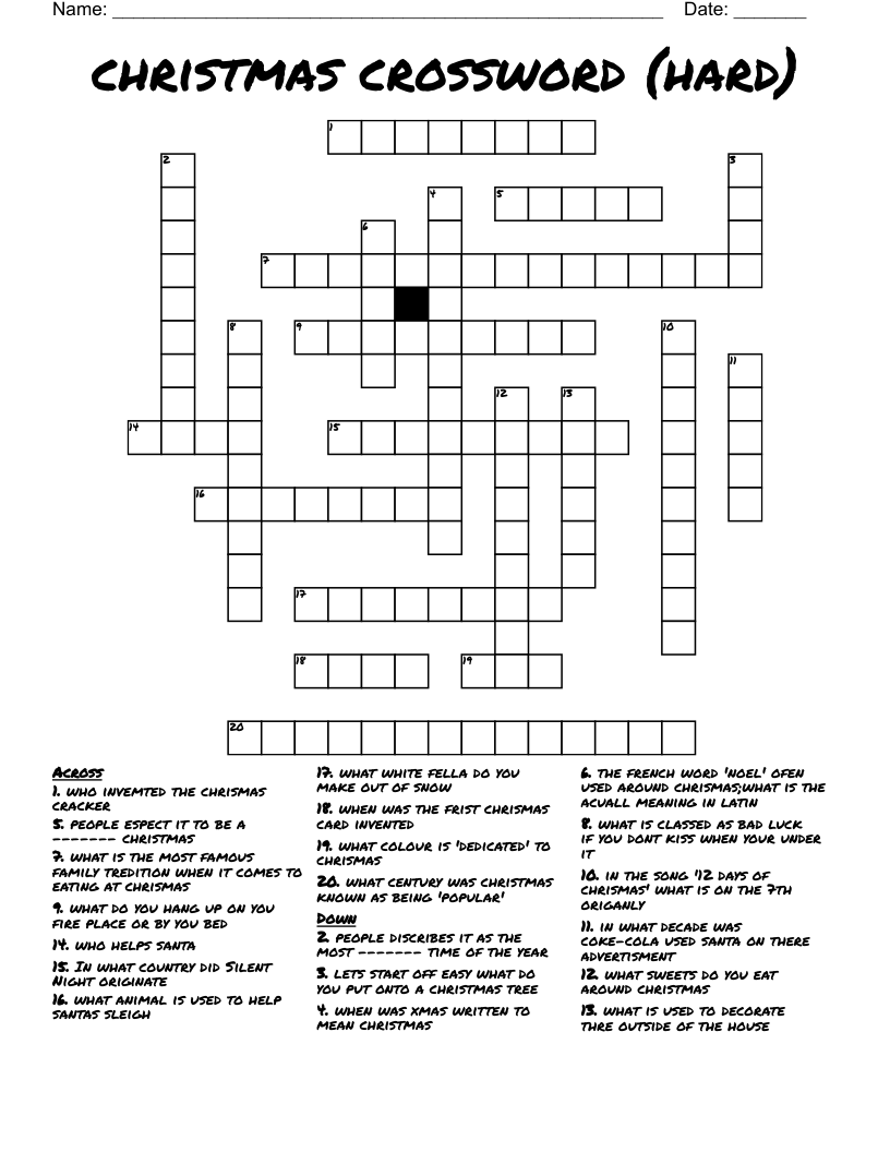 Free Hard Crossword Puzzles Printable