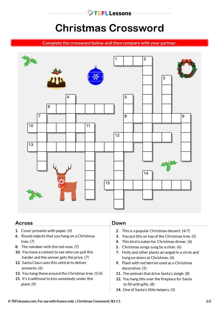Printable Crossword Puzzles Esl