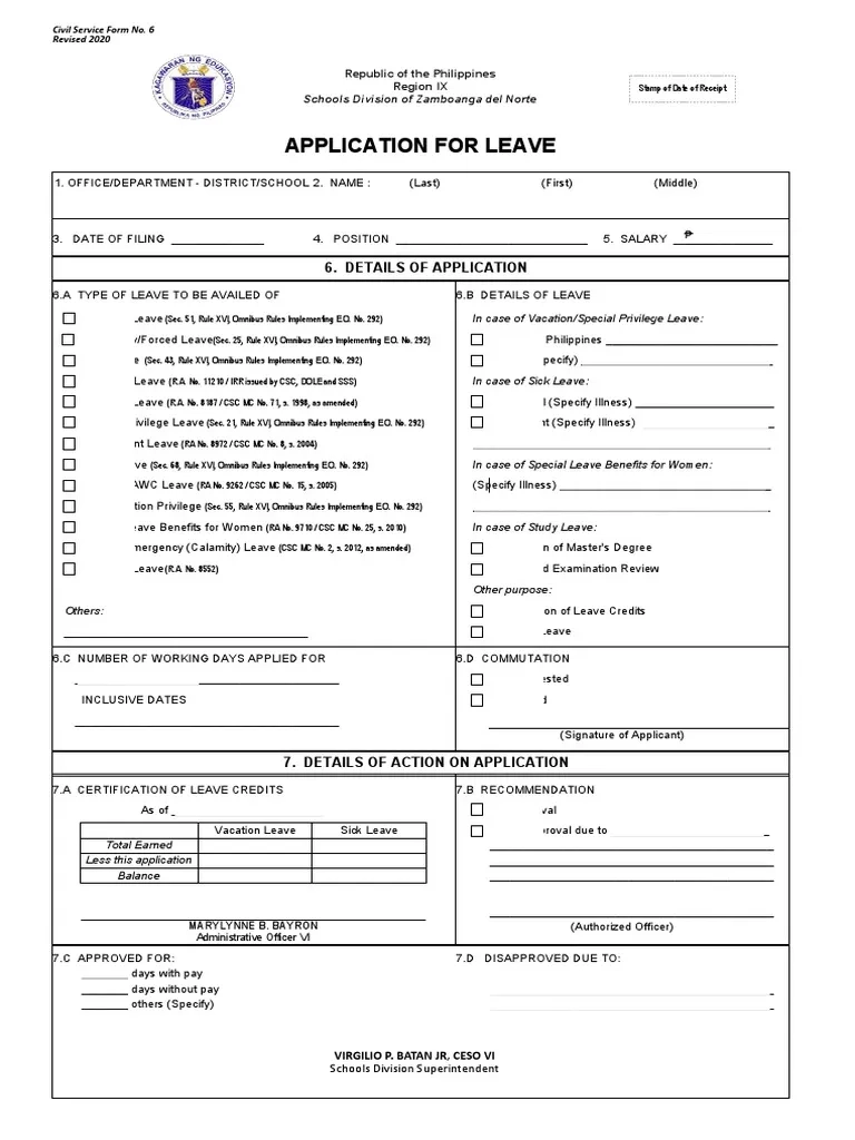 Civil Service Form No 6 Revised 2020 PDF Parental Leave Surgery