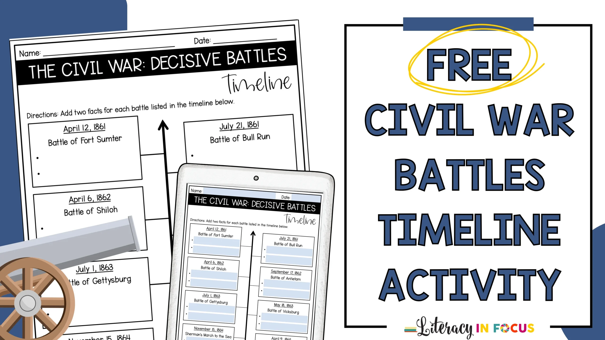 Civil War Battles Timeline Activity Free Worksheet Literacy In 