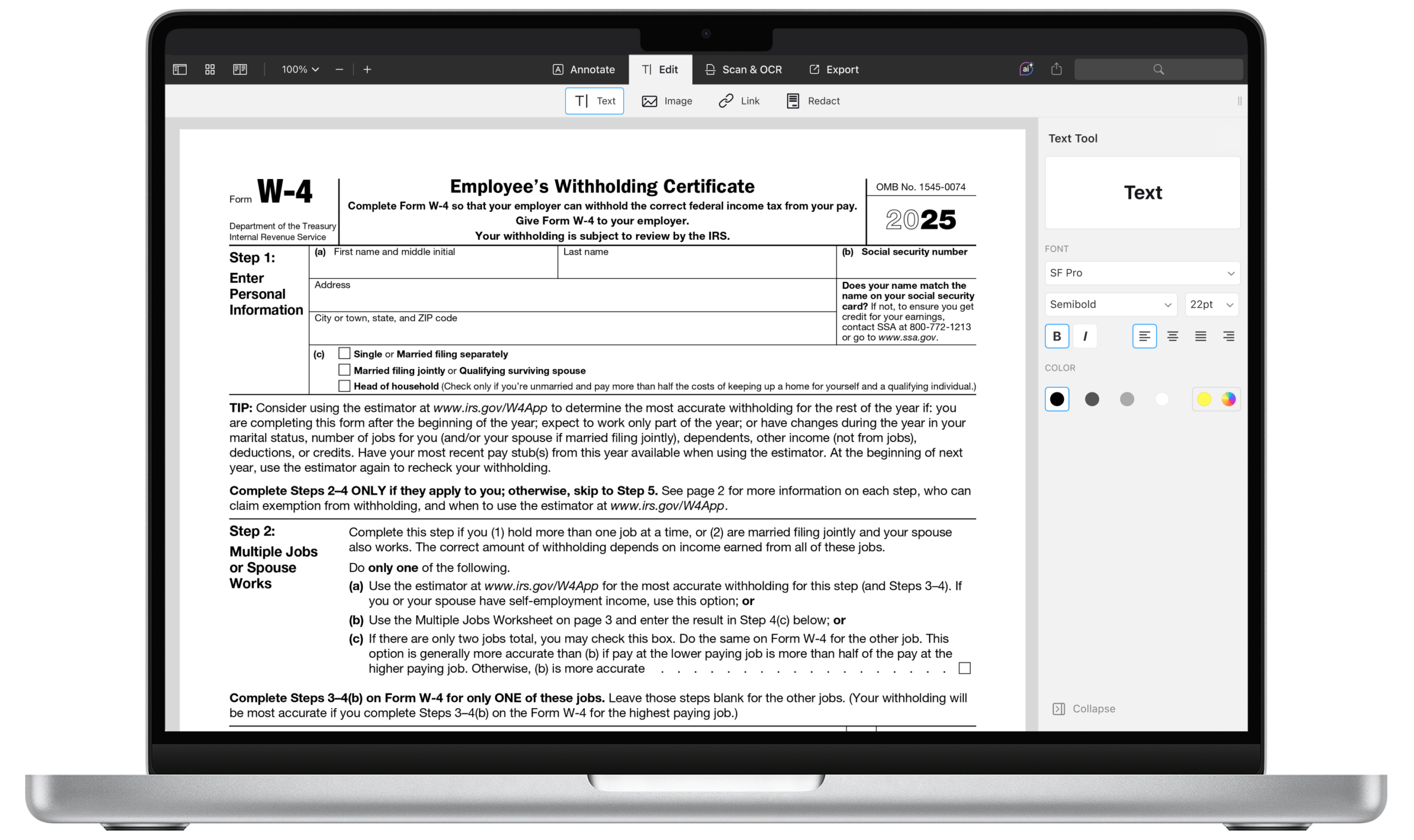 Come Compilare Il Modulo PDF IRS W4 2025 PDF Expert