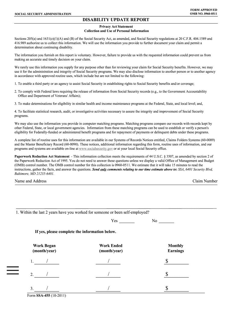 Printable Form Ssa-455-Ocr-Sm