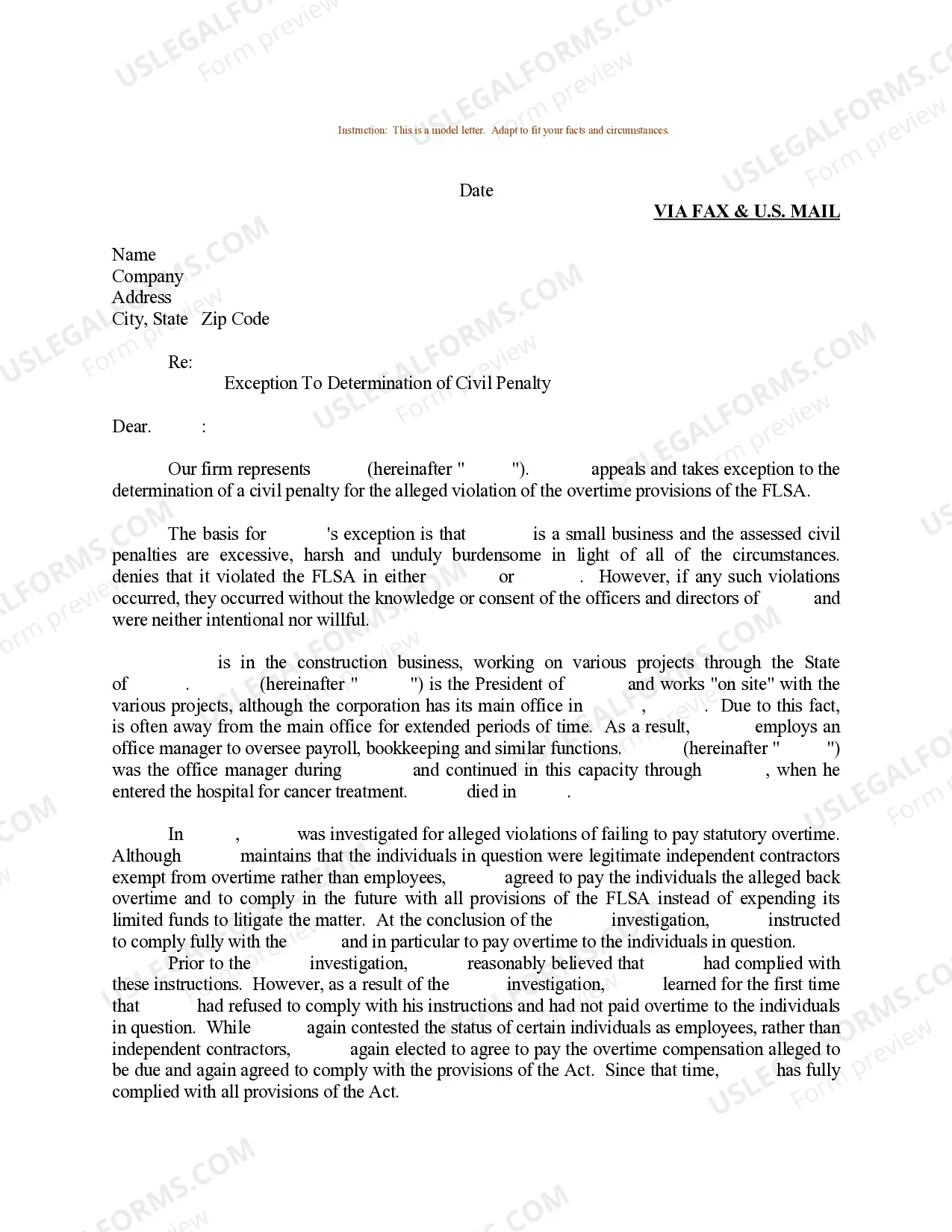 Connecticut Sample Letter For Exception To Determination Of Civil 