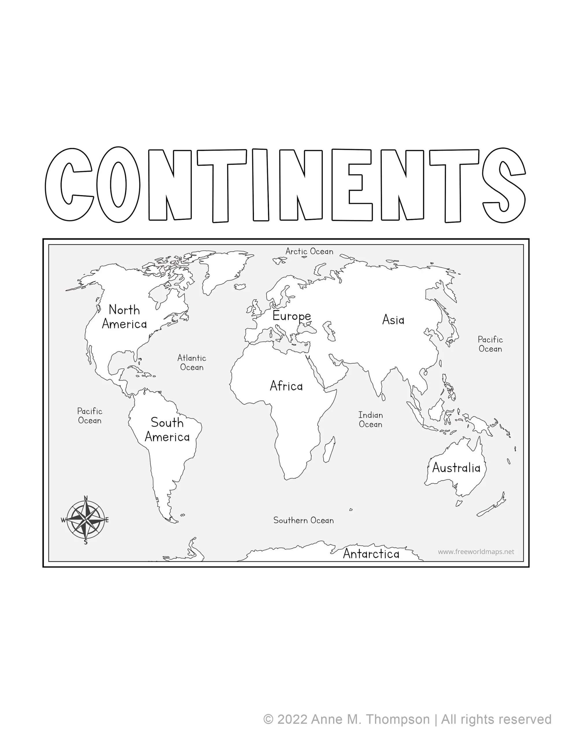Continents Worksheet Printable