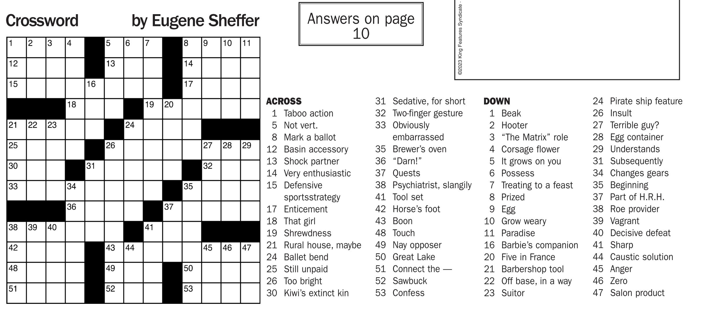 Printable Sheffer Crossword Puzzles