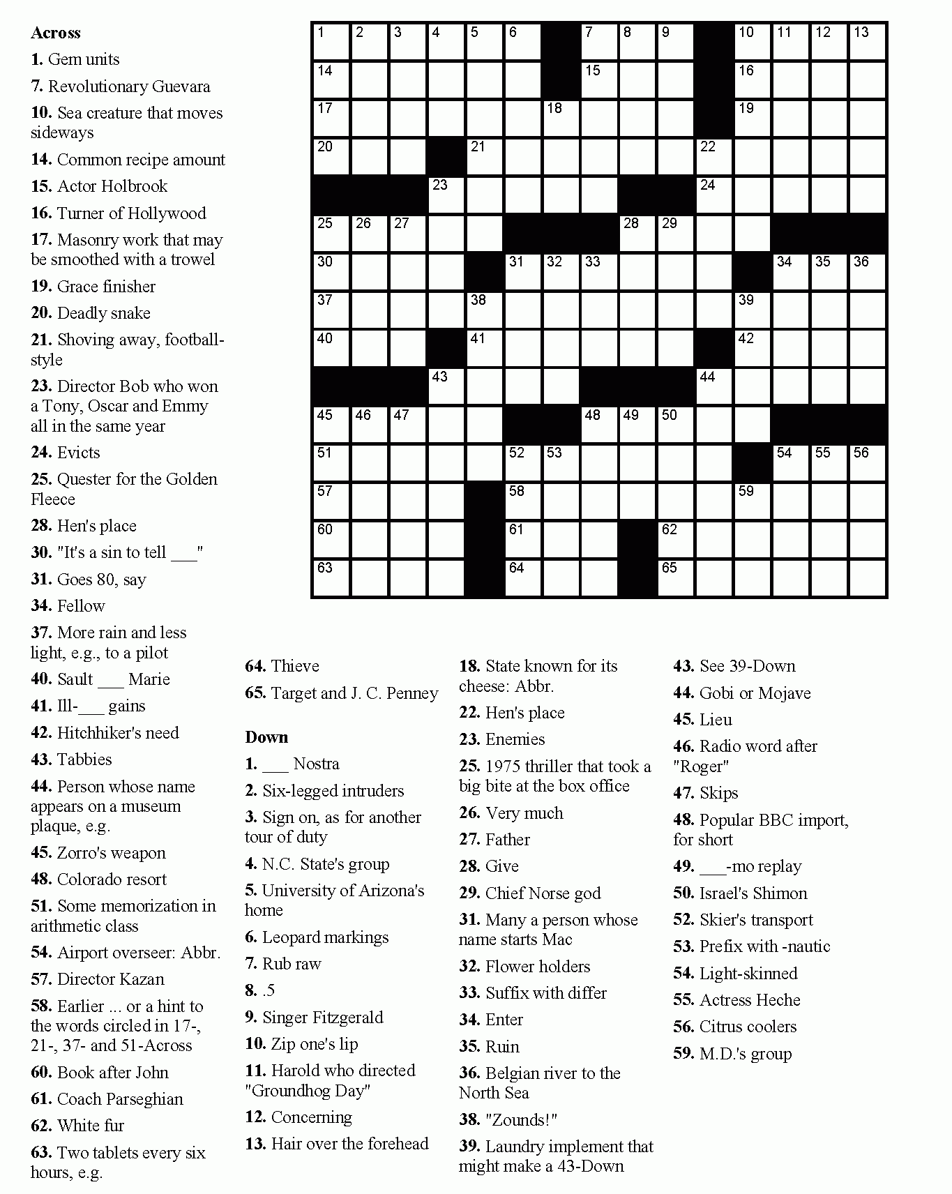 Free Printable Crossword Puzzle Easy