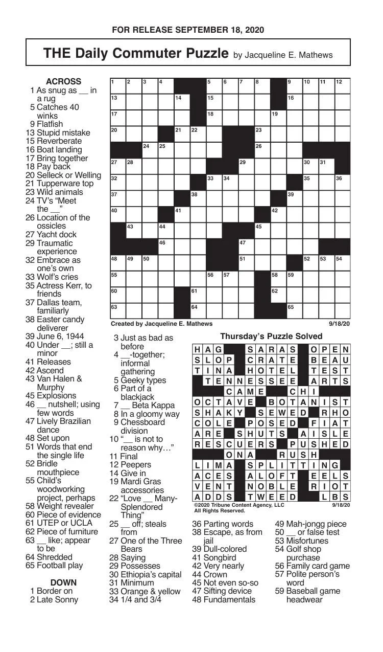 Crosswords September 18 2020 Crosswords Redandblack
