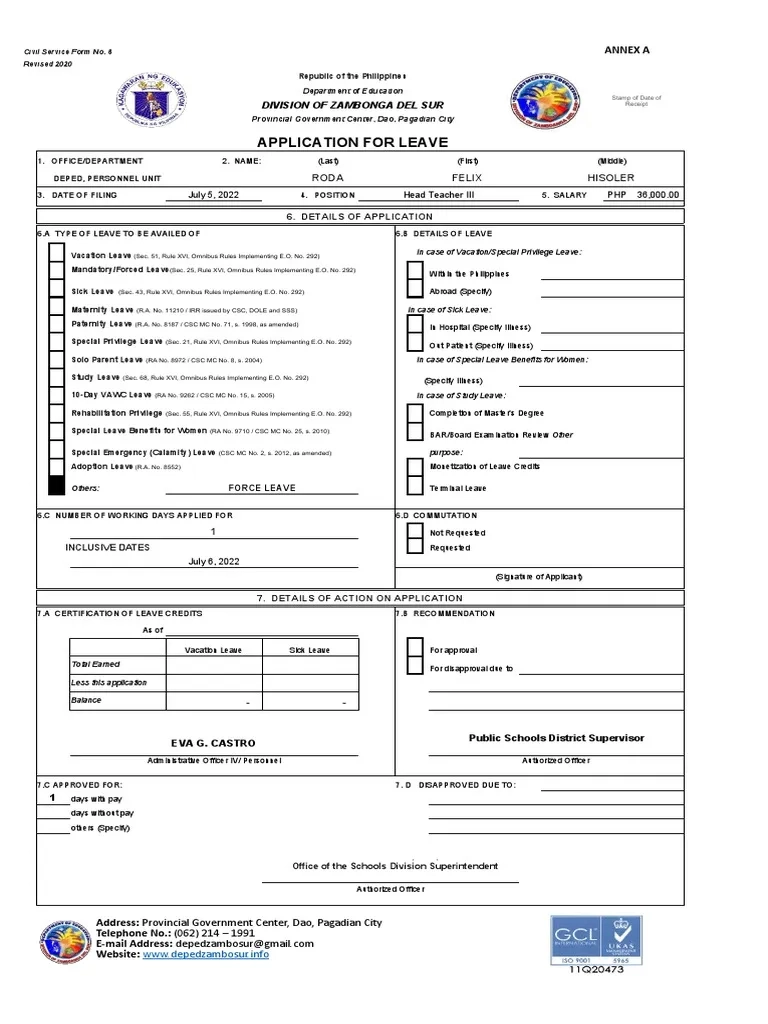 CSC Form 6 Revised 2020 PDF Parental Leave Surgery