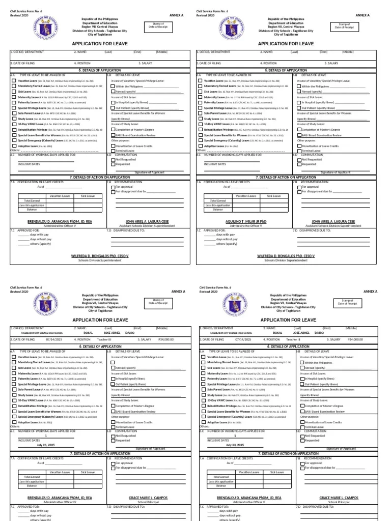 CSC Form 6 Revised 2025 Teachers PDF Parental Leave Social 
