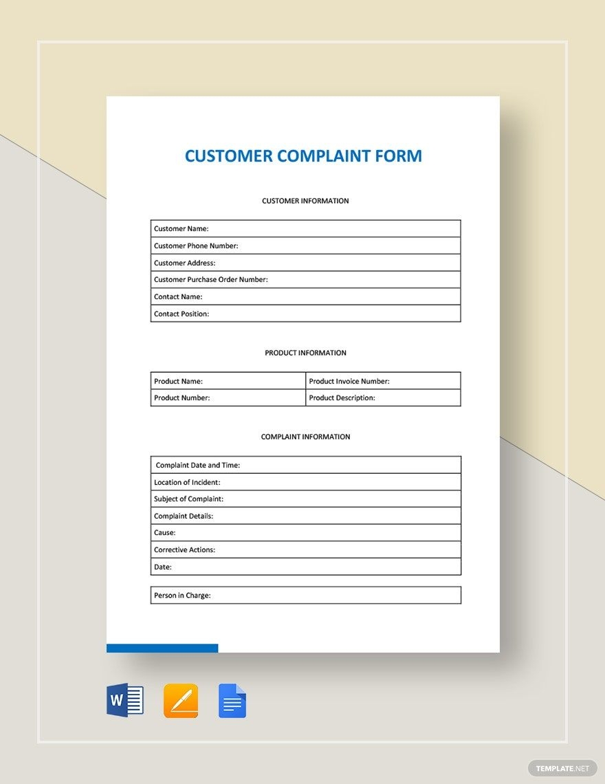 Customer Complaint Form Template In Pages Word Google Docs 