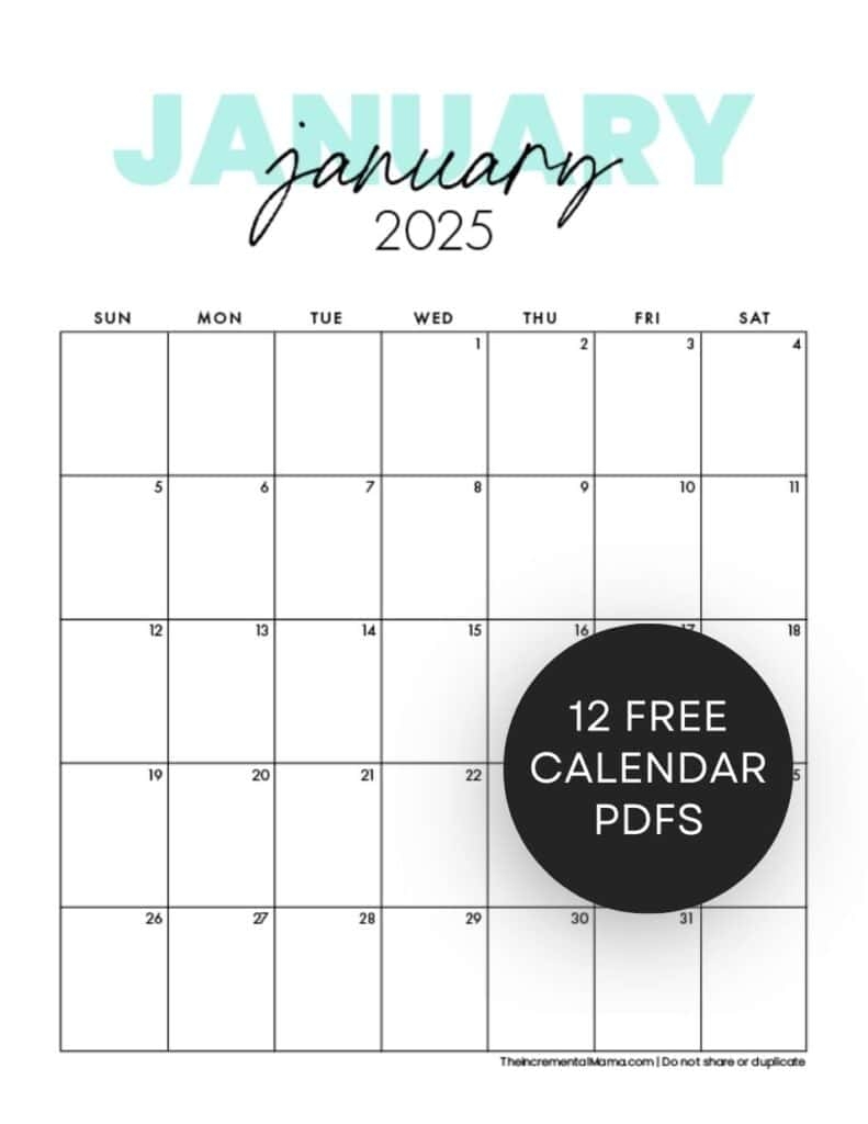Blank Calendar 2025 Template Printable