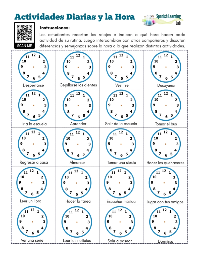 Daily Activities amp Time In Spanish PDF Worksheet Spanish 