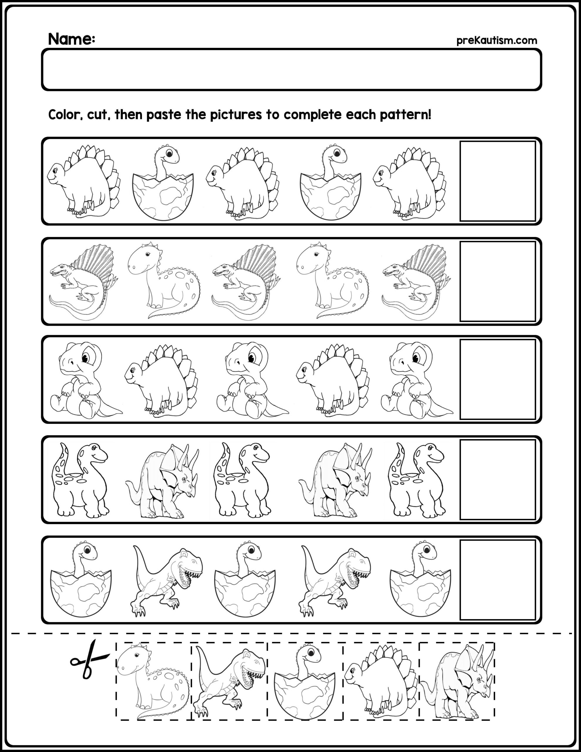 Dinosaur AB Pattern Worksheets 5 Pages By PreKautism TPT