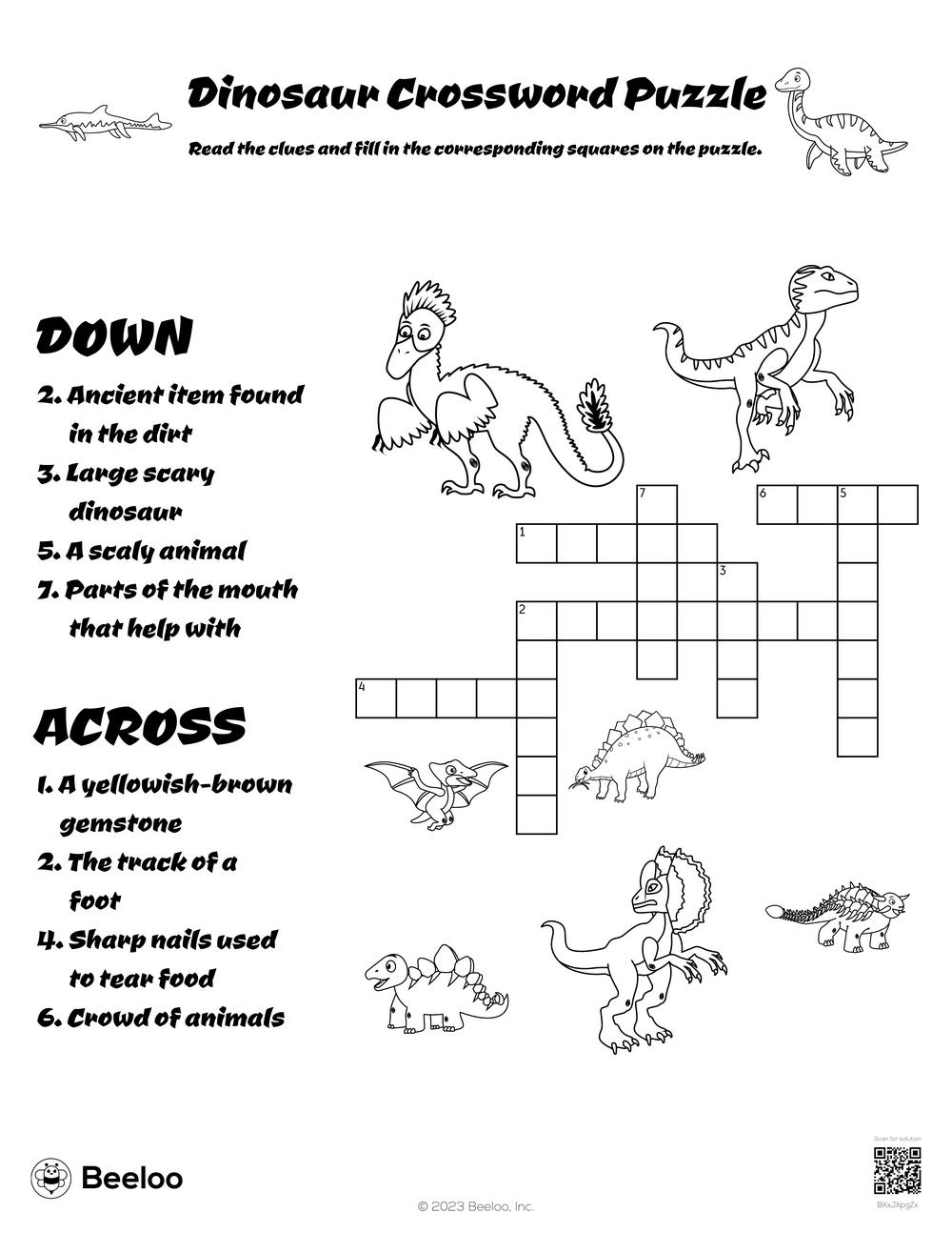 Dinosaur Crossword Puzzle Beeloo Printable Crafts And Activities 