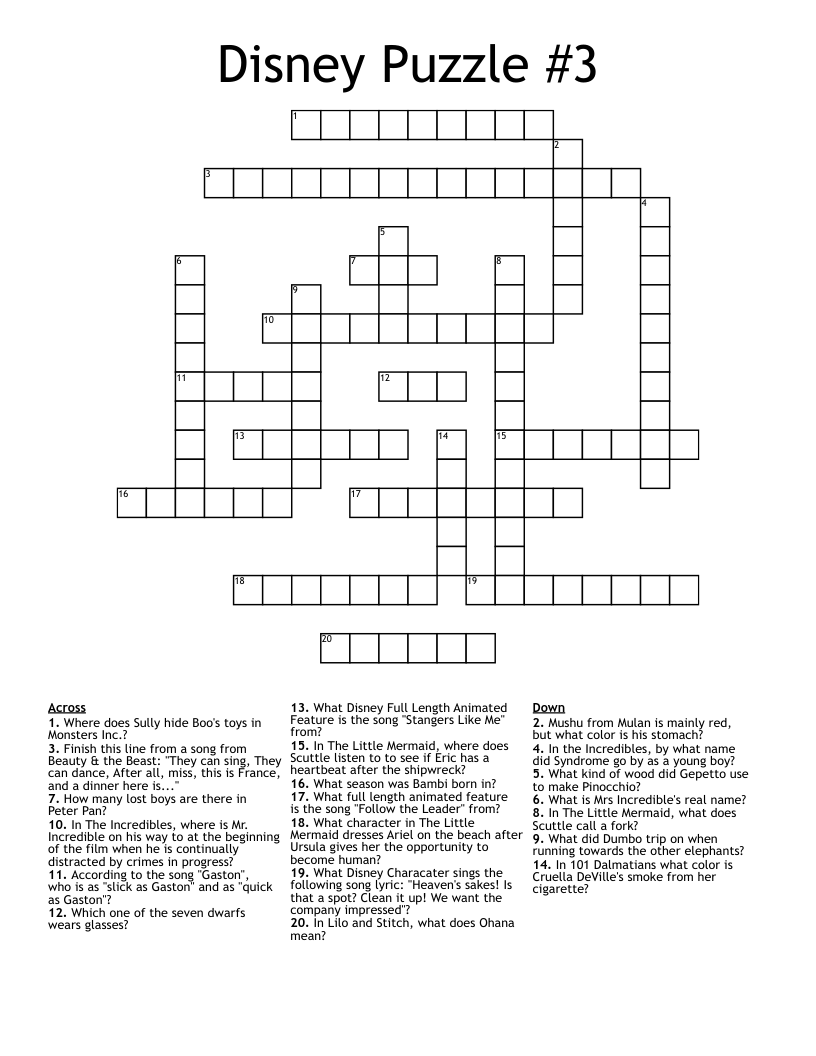 Disney Puzzle 3 Crossword WordMint
