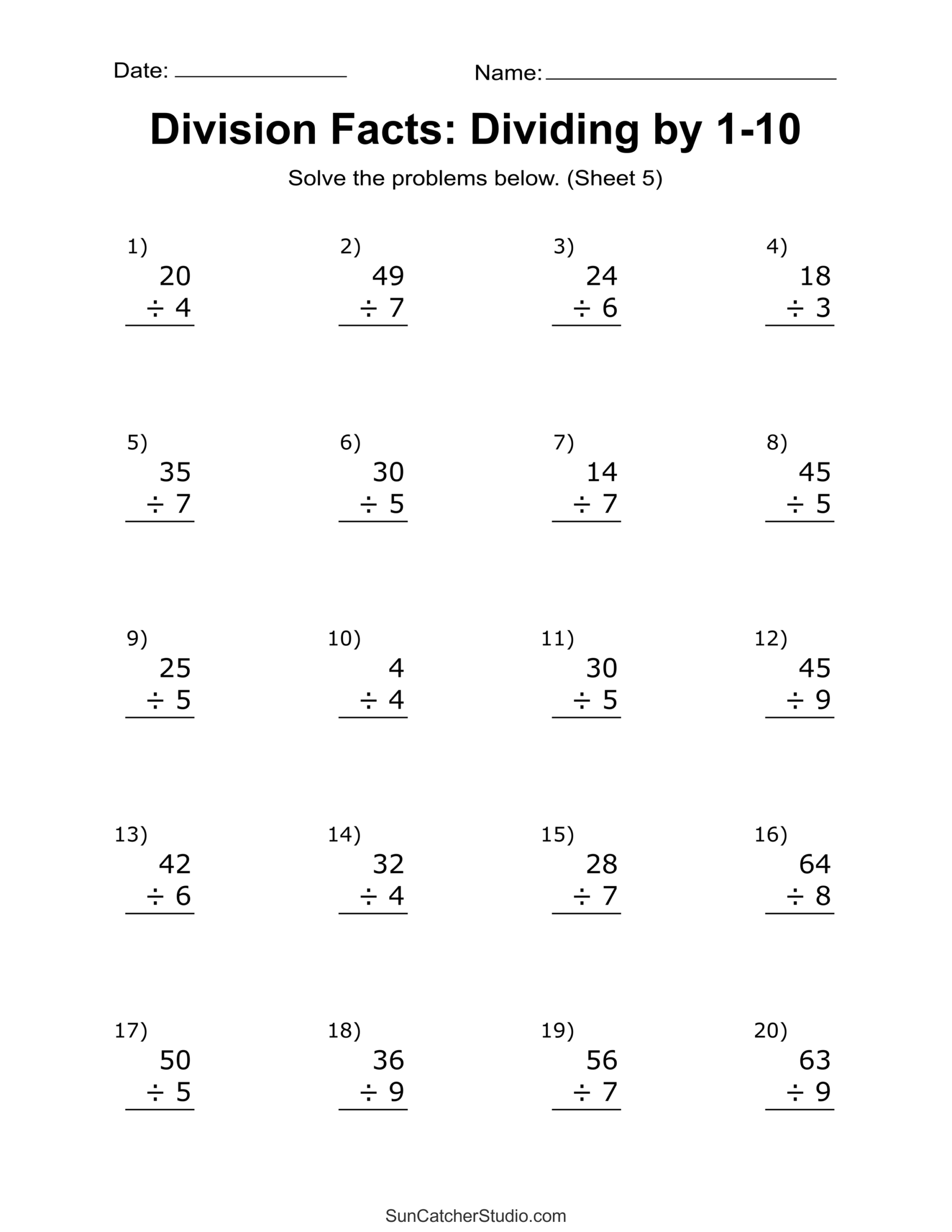 Multiplication Division Worksheet Printable