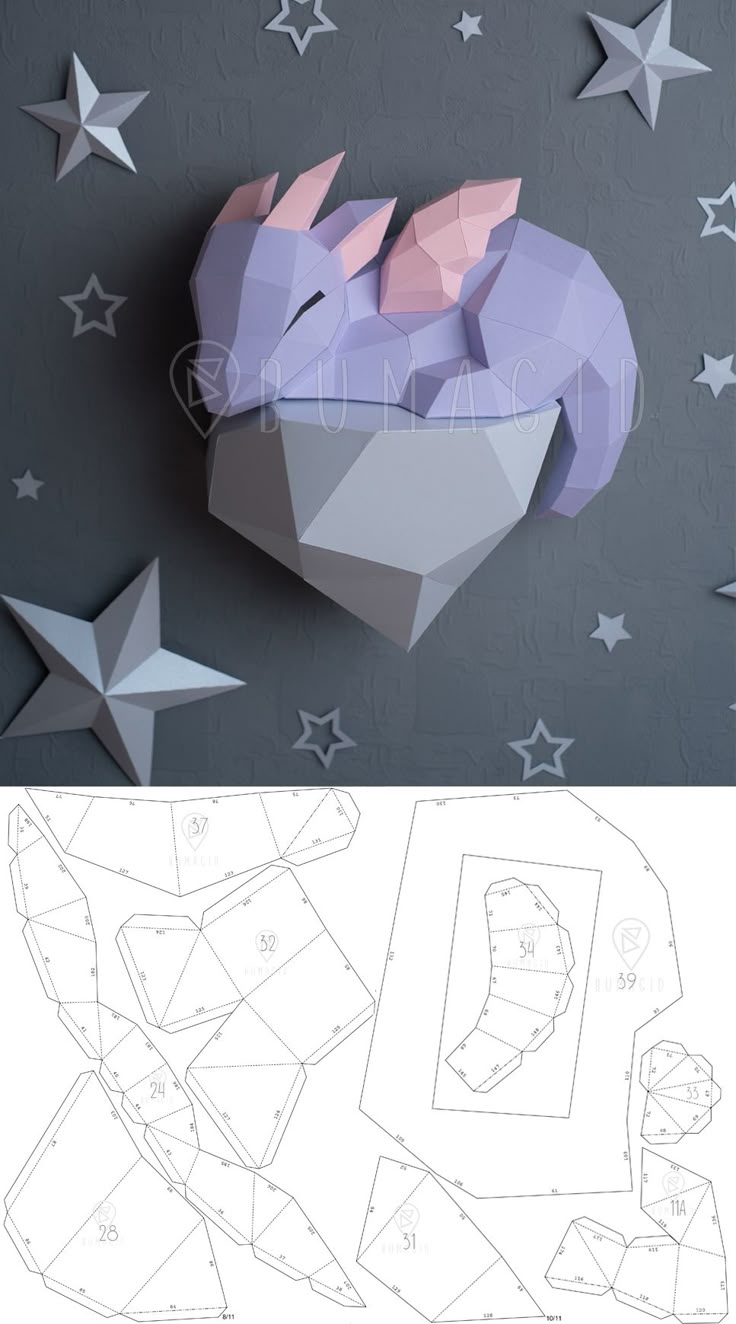 DIY Papercraft PDF Template For Creating 3D Dragon On A Rock From 
