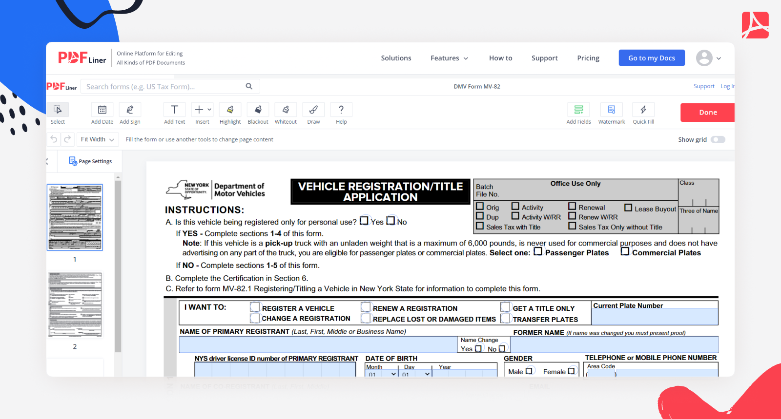 DMV Form MV 82 Printable And Fillable Forms Online PDFliner