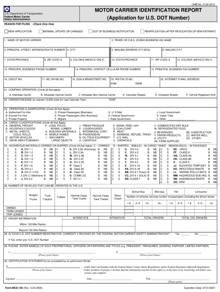 Dot Biennial Update Form Mcs 150 Fill Out amp Sign Online DocHub