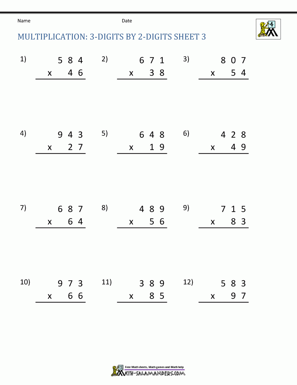 Double Digit Multiplication Worksheets 4th Grade