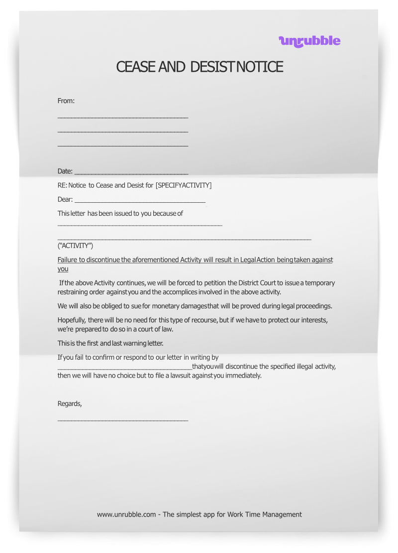 Free Printable Cease And Desist Letter Template