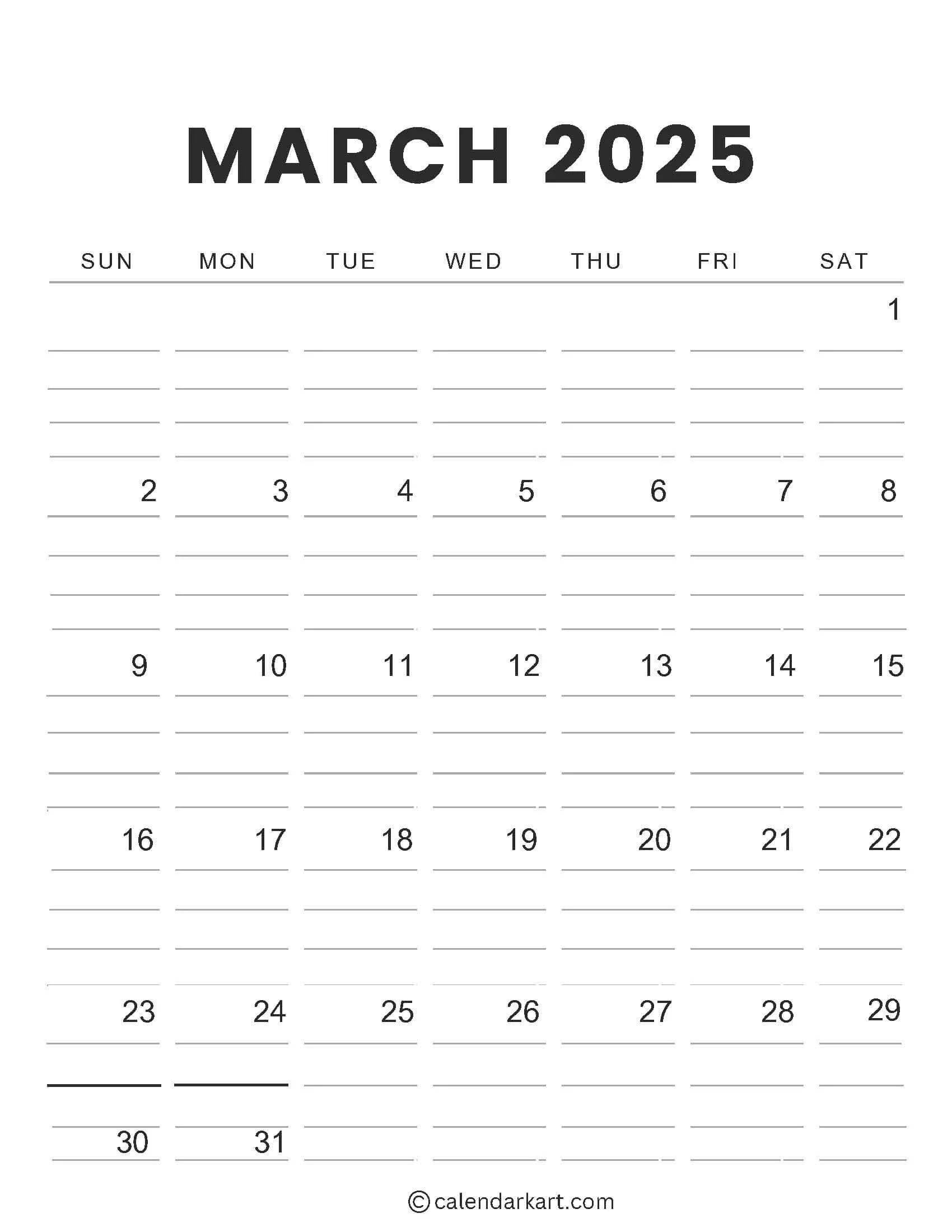 March Calendar Printable Free