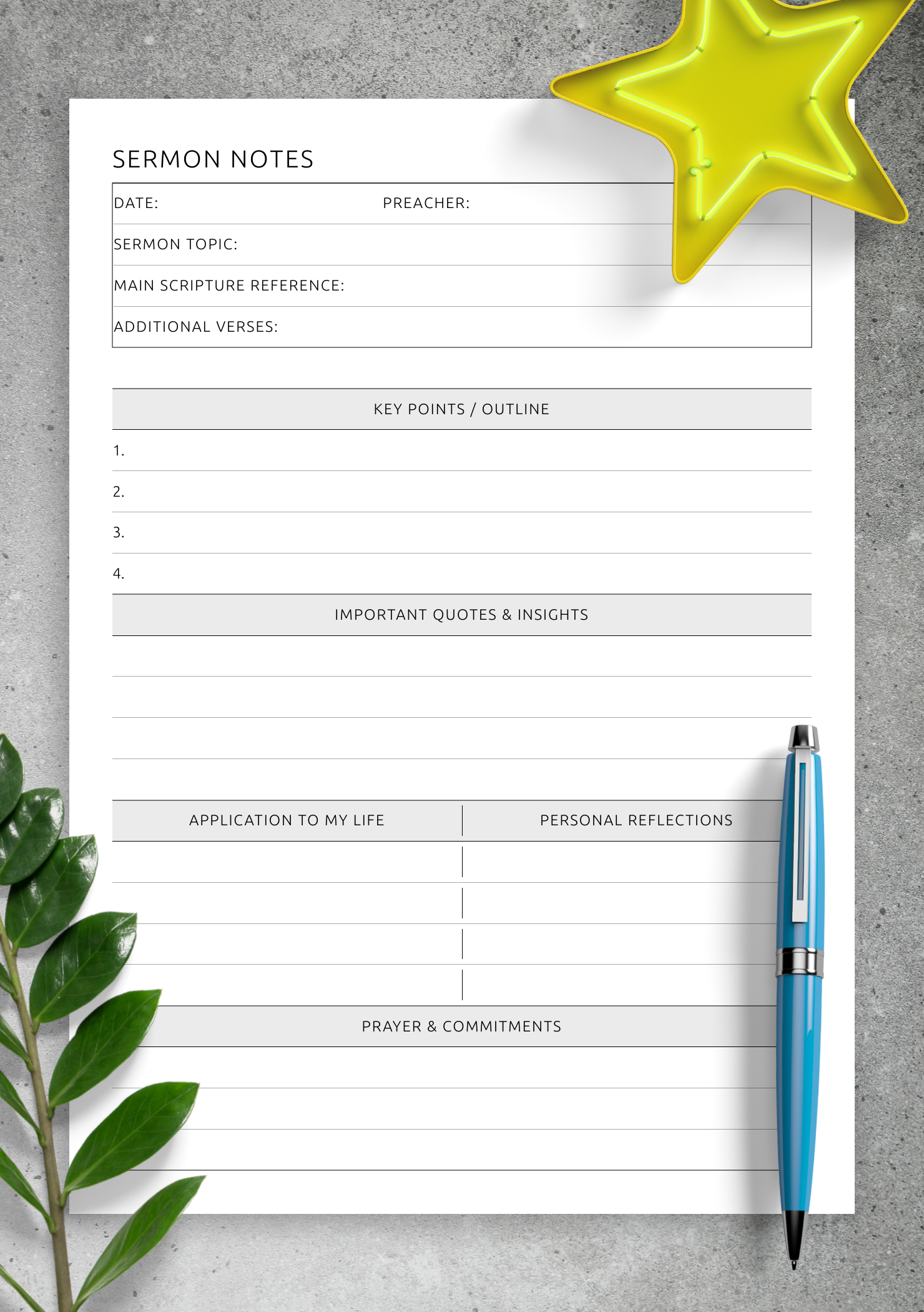 Printable Sermon Outline Template