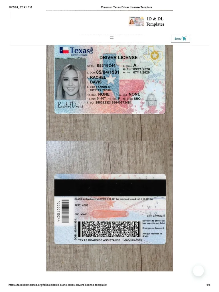 Editable Texas Driver License Template PDF
