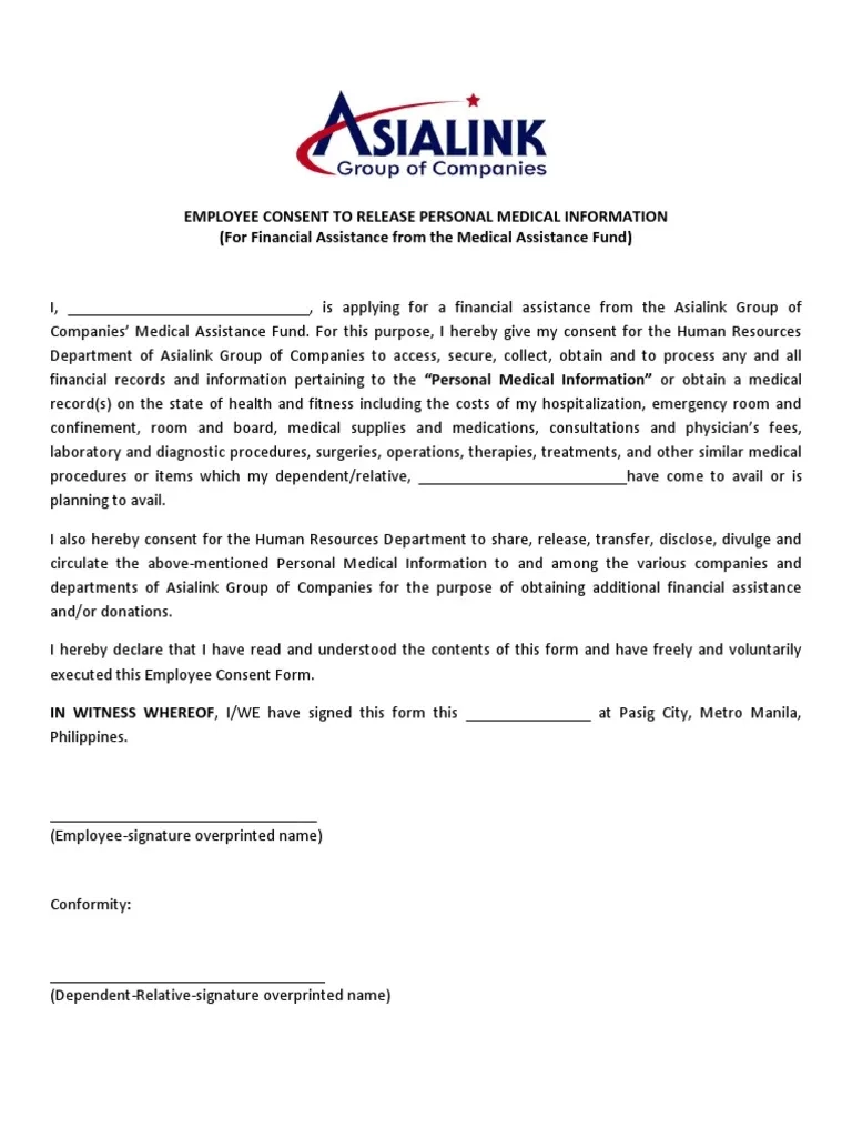 Employee Consent Form PDF Self Improvement Wellness