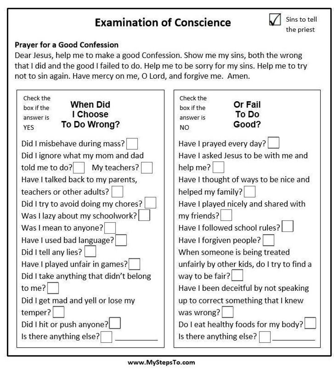 Catholic Examination Of Conscience Printable