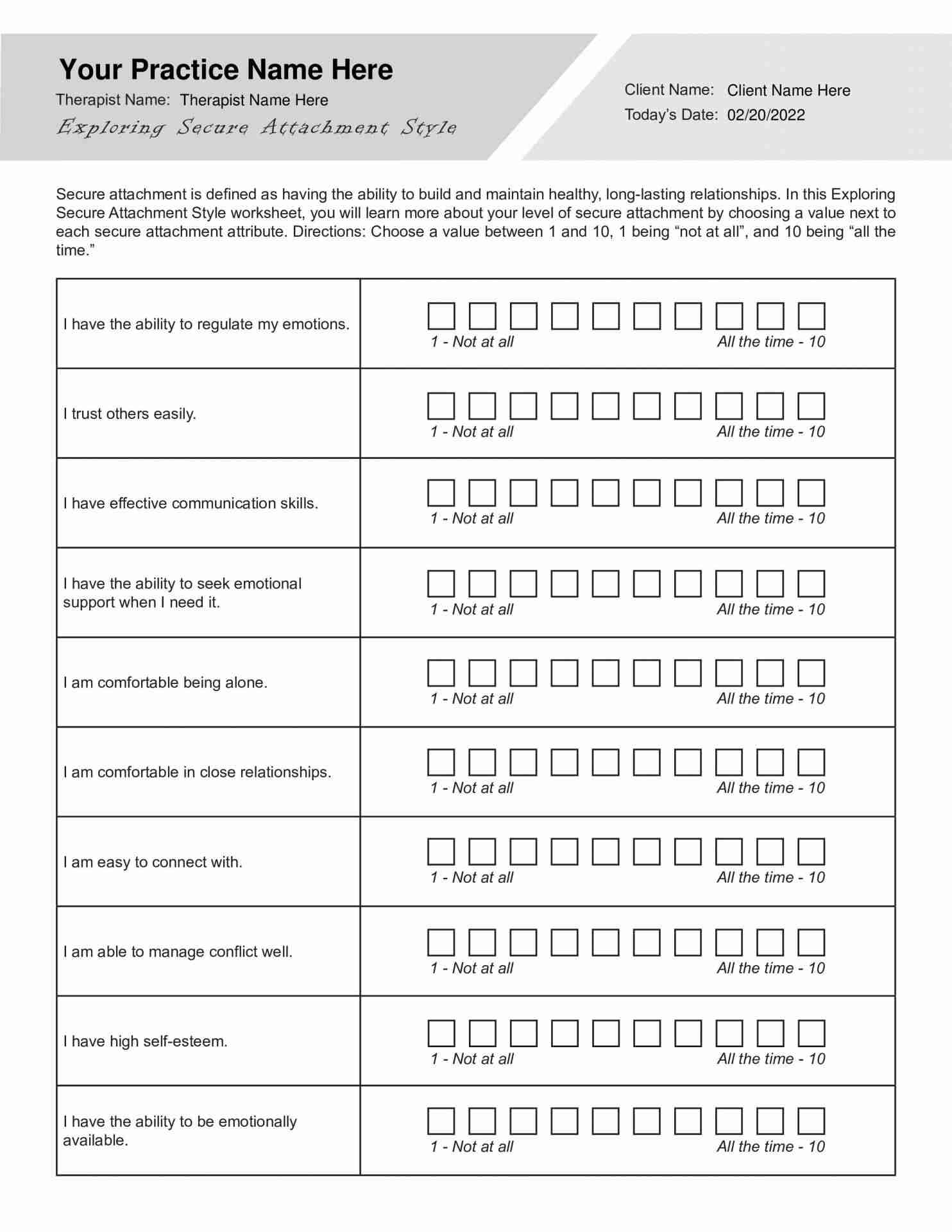 Exploring Secure Attachment Style Worksheet PDF TherapyByPro